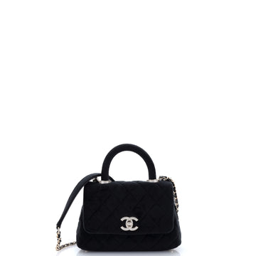 Chanel Coco Top Handle Bag Quilted Velvet with Crystal Detail Extra Mini