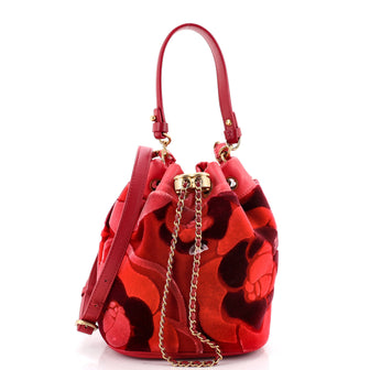 Chanel Camellia Drawstring Bucket Bag Velvet with Leather
