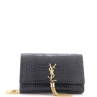 Saint Laurent Classic Monogram Tassel Crossbody Bag Crocodile Embossed Leather Medium