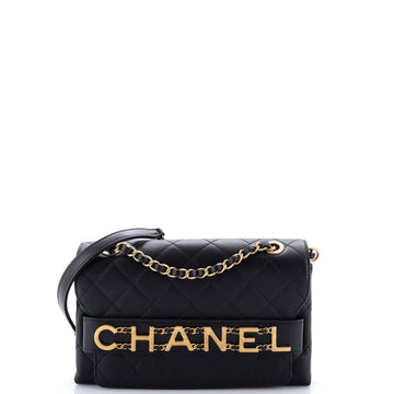 Chanel Logo Enchained Flap Bag Quilted Calfskin Medium