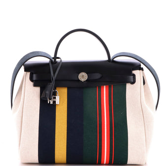 Hermes Herbag Zip Rayures d'Equipage Toile and Leather 31