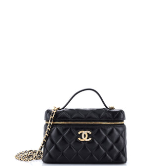 Chanel Crystal CC Top Handle Slim Vanity Case with Chain Quilted Lambskin