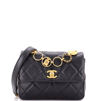 Chanel CC Charm Chain Strap Flap Shoulder Bag Quilted Lambskin Mini