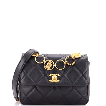 Chanel CC Charm Chain Strap Flap Shoulder Bag Quilted Lambskin Mini