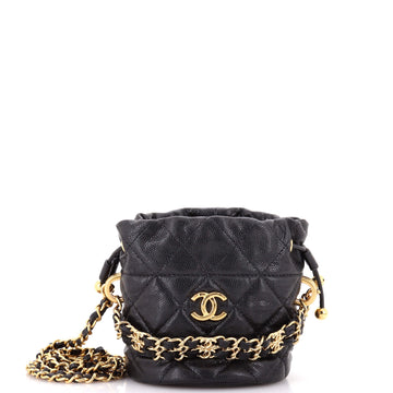 Chanel Coco First Bucket Clutch With Chain Quilted Caviar Mini