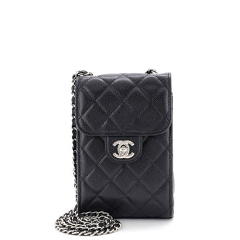 Chanel CC Flap Phone Holder Crossbody Bag Quilted Caviar