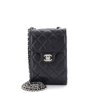 Chanel CC Flap Phone Holder Crossbody Bag Quilted Caviar