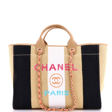 Chanel Deauville Tote Striped Viscose Canvas Medium