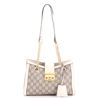 Gucci Padlock Chain Tote GG Coated Canvas with Leather Small