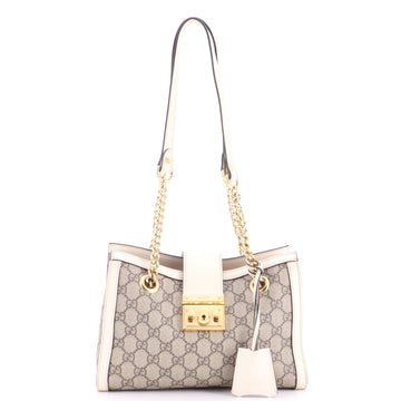 Gucci Padlock Chain Tote GG Coated Canvas with Leather Small