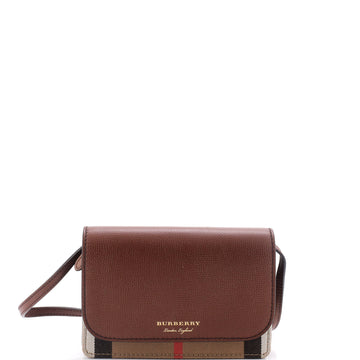 Burberry Hampshire Wallet on Chain Leather and House Check Canvas