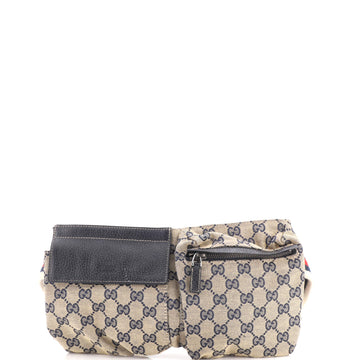 Gucci Vintage Double Belt Bag GG Canvas with Leather Small