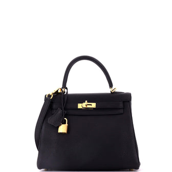 Hermes Kelly Handbag Black Togo with Gold Hardware 25
