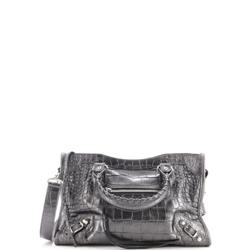 Balenciaga City Classic Studs Bag Crocodile Embossed Leather Small