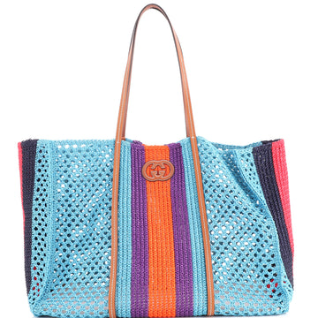 Gucci Interlocking G Web Tote Raffia Medium