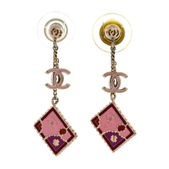 Chanel Valentine CC Square Drop Earrings Metal with Enamel