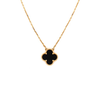 Van Cleef & Arpels Vintage Alhambra Pendant Necklace 18K Yellow Gold and Onyx