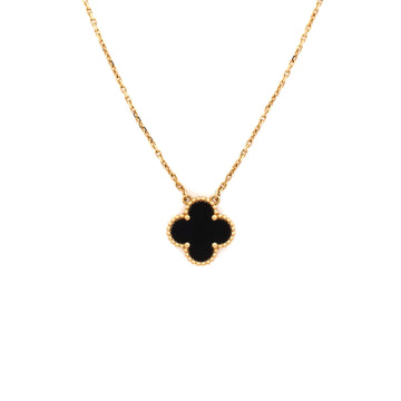 Van Cleef & Arpels Vintage Alhambra Pendant Necklace 18K Yellow Gold and Onyx