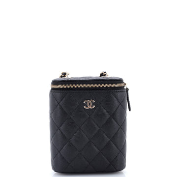 Chanel Vertical Classic Vanity Case with Chain Quilted Caviar Small