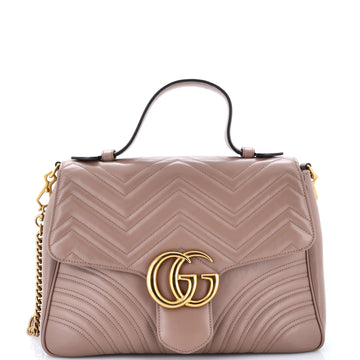 Gucci GG Marmont Top Handle Flap Bag Matelasse Leather Medium