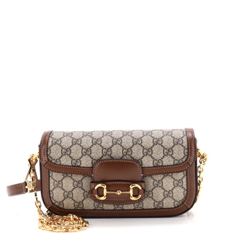 Gucci Horsebit 1955 Shoulder Bag GG Coated Canvas with Leather East West