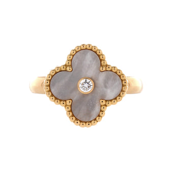 Van Cleef & Arpels Vintage Alhambra Ring 18K Yellow Gold with Mother of Pearl and Diamond