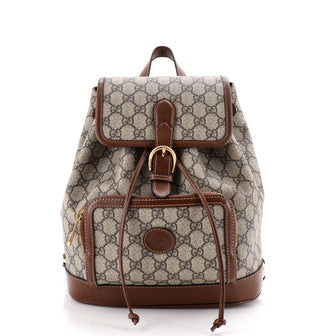 Gucci Interlocking G Patch Drawstring Flap Backpack GG Coated Canvas Small
