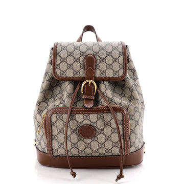 Gucci Interlocking G Patch Drawstring Flap Backpack GG Coated Canvas Small
