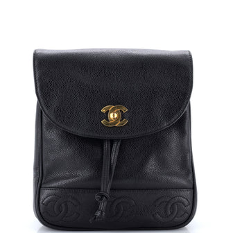 Chanel Vintage Triple Stitched CC Flap Backpack Caviar Small