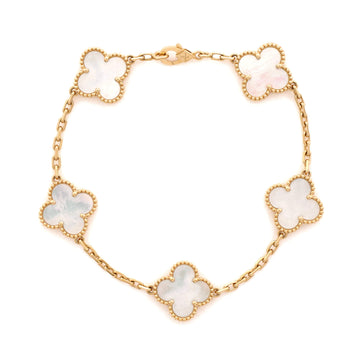 Van Cleef & Arpels Vintage Alhambra 5 Motifs Bracelet 18K Yellow Gold and Mother of Pearl