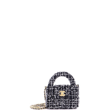 Chanel Kelly Top Handle Shopping Bag Quilted Tweed with Sequins Nano