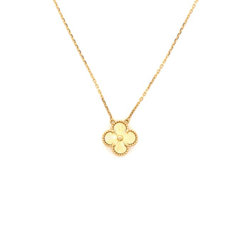 Van Cleef & Arpels Vintage Alhambra Pendant Necklace Guilloche 18K Yellow Gold