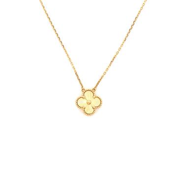 Van Cleef & Arpels Vintage Alhambra Pendant Necklace Guilloche 18K Yellow Gold