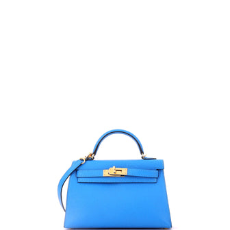 Hermes Kelly Mini II Bag Blue Chevre Mysore with Gold Hardware 20