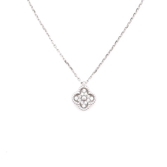 Van Cleef & Arpels Sweet Alhambra Pendant Necklace 18K White Gold with Diamonds