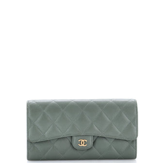 Chanel CC Gusset Classic Flap Wallet Quilted Caviar Long
