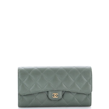 Chanel CC Gusset Classic Flap Wallet Quilted Caviar Long