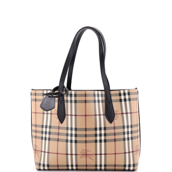 Burberry Reversible Tote Haymarket Coated Canvas and Leather Small