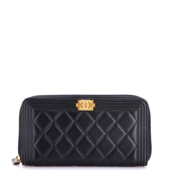 Chanel Boy Zip Around Wallet Quilted Lambskin Long