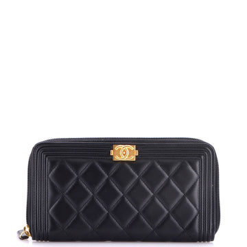 Chanel Boy Zip Around Wallet Quilted Lambskin Long