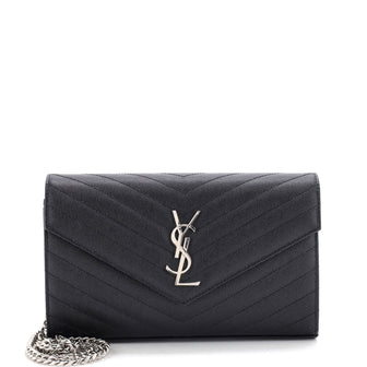Saint Laurent Classic Monogram Wallet on Chain Matelasse Chevron Leather Medium