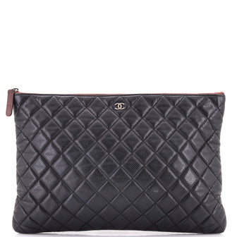 Chanel O Case Clutch Quilted Iridescent Caviar Large