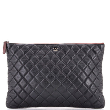Chanel O Case Clutch Quilted Iridescent Caviar Large