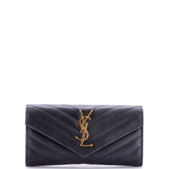 Saint Laurent Classic Monogram Flap Wallet Matelasse Chevron Leather Large