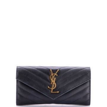 Saint Laurent Classic Monogram Flap Wallet Matelasse Chevron Leather Large