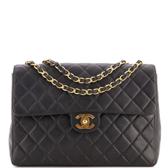 Chanel Vintage Classic Single Flap Bag Quilted Lambskin Jumbo
