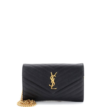 Saint Laurent Classic Monogram Wallet on Chain Matelasse Chevron Leather Medium