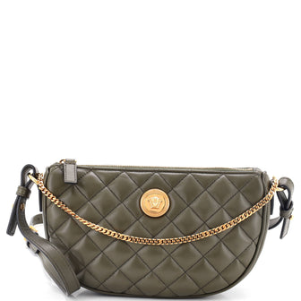 Versace La Medusa Half Moon Crossbody Bag Quilted Leather