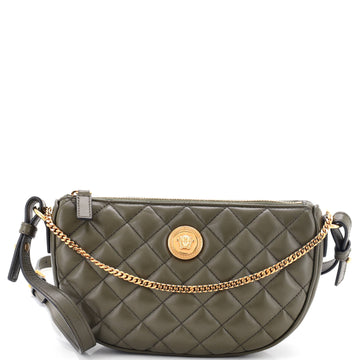 Versace La Medusa Half Moon Crossbody Bag Quilted Leather