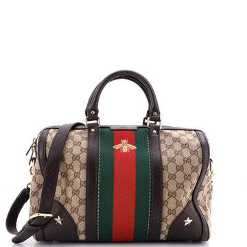 Gucci Vintage Bee Web Boston Bag GG Canvas Medium